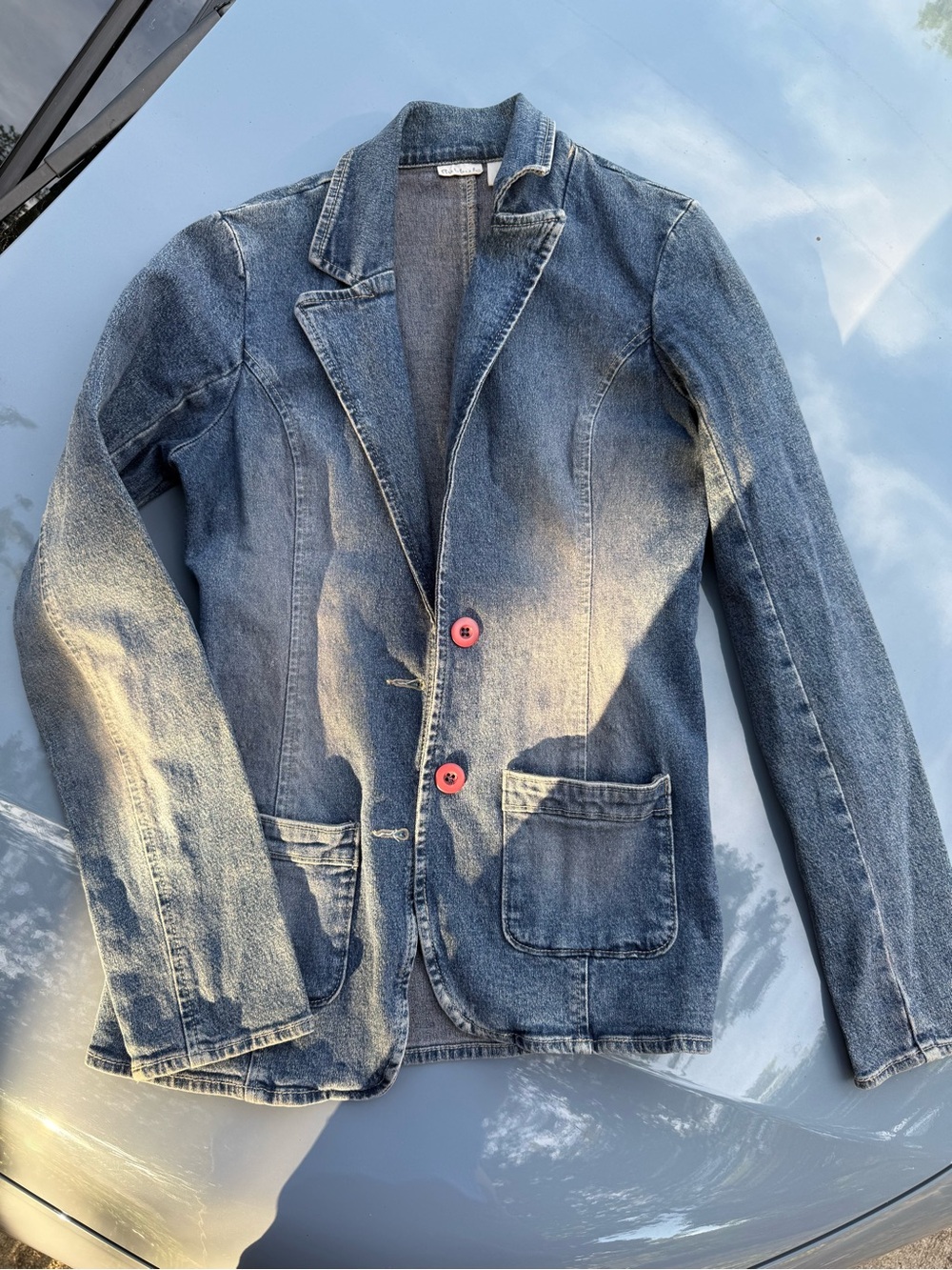Women's Denim Blazer Jacket - Blue with Rust Buttons - Rubbish